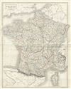 1844 Black Map of France in Departments
