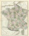 1851 Black Map of France in Departments