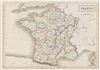 1840 Black Map of France in Provinces