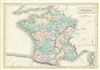 1851 Black Map of France in Provinces