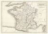 1844 Black Map of France in Provinces