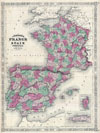 1865 Johnson Map of France, Spain and Portugal