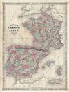 1866 Johnson Map of France, Spain and Portugal