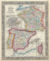 1860 Mitchell Map of France, Spain and Portugal