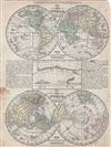 1839 Mitchell Map of the World in Hemispheres (Northern, Southern, Eastern and Western)