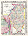 1861 Mitchell's Map of Illinois w/ Chicago Inset