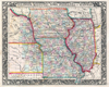 1860 Mitchell Map of Iowa, Missouri, Illinois, Nebraska and Kansas