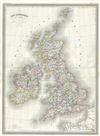 1860 Dufour Map of the British Isles (Scotland, Ireland, England, Wales)