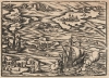 1628 Münster Woodcut View of Islands, Ships and Monsters