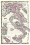 1863 Johnson Map of Italy, Sicily, and Naples before Italian Unification