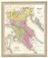 1854 Mitchell Map of Northern Italy: Tuscany, Venice, Milan