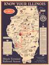 1931 Illinois Terminal Railroad System Pictorial Map of Illinois