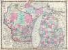 1862 Johnson Map of Michigan and Wisconsin