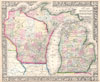 1864 Mitchell Map of Michigan and Wisconsin