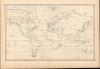 1844 Black Map or Chart of the World showing Magnetic Curves