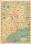1935 Linscott Pictorial Map of Maine