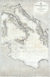 1868 British Admiralty Chart or Map of the Mediterranean Sea (Italy, Corsica, Greece, Tunisia)