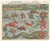 1545 Munster Map of Sea Monsters and Fantastical Beasts