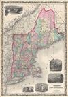 1861 Johnson Map of New England: Maine, Vermont, New Hampshire, Massachusetts, Connecticut