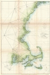 1861 U.S. Coast Survey Map of the New England Coast from Connecticut to Maine