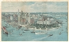 1911 Richard Rummell Bird's Eye View of Lower  Manhattan, New York City (shows Titanic!)