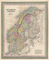 1850 Mitchell Map of Scandinavia: Norway, Sweden, Denmark, Finland