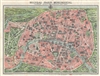 1909 Garnier Pictorial Map of Paris, France w/Monuments