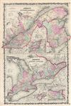1861 Johnson Map of Upper Canada, Lower Canada and New Brunswick