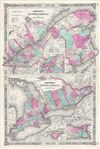 1864 Johnson Map of Upper Canada, Lower Canada and New Brunswick