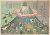 1954 Showa 29 Satirical Map of Mount Fuji, Japan as PM Shigeru Yoshida