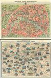 1934 Leconte Map or Plan of Paris, France w/Monuments