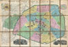 1877 Vuillemin Folding Pocket Map of Paris, France
