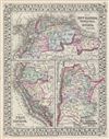 1872 Mitchell Map of New Granada, Venezuela,Guiana, Peru,Equador (Ecuador) and Argentina
