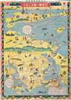 1926 Taisho 15 Japanese Round the World Pictorial Map and Sugoroku Gameboard
