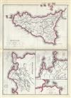 1867 Hughes Map of Sicily During Ancient Roman Times