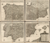 1700 / 1719 Joachim Ottens Four-Sheet Map of Spain and Portugal