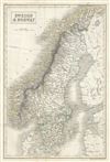 1844 Black Map of Sweden and Norway (Scandinavia)