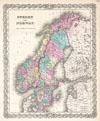 1855 Colton Map of Scandinavia: Norway, Sweden, Finland