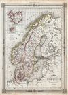 1852 Vuillemin Map of Scandinavia: Norway, Sweden and Denmark