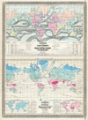 1870 Johnson Map of the World showing Temperature and Ocean Currents