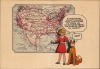 1930 Harold Gray Little Orphan Annie Christmas Card Map of the United States
