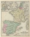 1879 Warren Map of Western Europe: Spain, Portugal, France, Holland, Belgium
