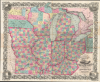 1854 Colton Pocket Map of the American Midwest, incl. Minnesota Territory