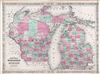 1864 Johnson Map of Wisconsin and Michigan