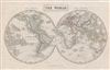 1840 Black Map of the World in Two Hemispheres