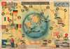 1925 Taisho 14 Japanese Pictorial Map of the World and Sugoroku Gameboard