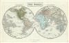 1851 Black Map of the World in Two Hemispheres