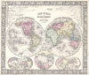1864 Mitchell Map of the World on Hemisphere Projection