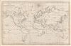 1840 Black Map of the World showing Magnetic Curves
