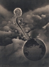 1940 Kallem WWII Scratchwork Drawing of World attacked by Naziism